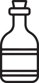 Simple outline drawing of a glass bottle with a cork stopper and a blank label vector