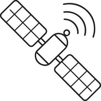 Simple hand drawn illustration of a satellite transmitting signals into space vector