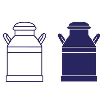Stylized milk can illustrations featuring outline and solid color versions for design projects vector