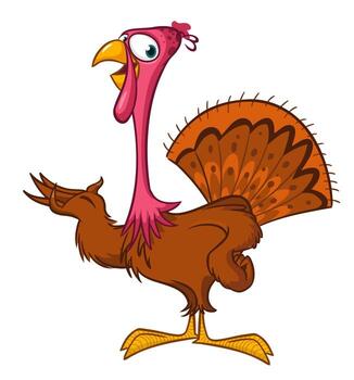 Cartoon turkey with a big beak and a big tail vector