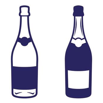 Two elegant illustrations of champagne bottles in a minimalistic blue and white design vector