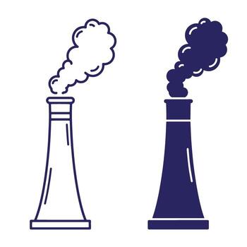 Simple illustrations of factory chimneys with emissions showing air pollution concept vector