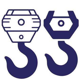 Two simple illustrations of crane hooks in a clean minimalist flat design vector