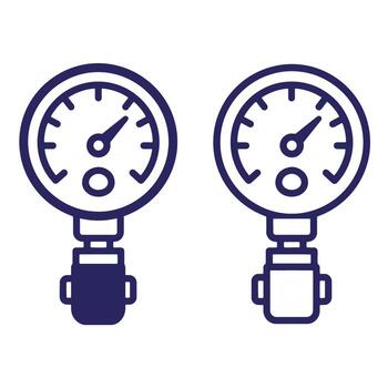 Two outline style pressure gauges icon illustration displaying measurement of applied force vector