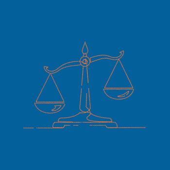 Elegant balance scale symbol representing justice, fairness, and equality with a minimalist dotted line design on a solid vector