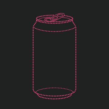Neon dotted outline of a cylindrical soda can with a pull-tab on top, set against a dark for a modern, minimalist aesthetic vector