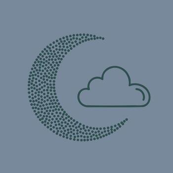 Minimalist depiction of a crescent moon and a single cloud on a muted emphasizing night sky elements vector