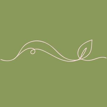 Minimalist Line Art of a Leaf and Curving Stem on a Soft Green with Elegant Design vector