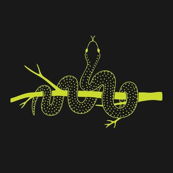 estilizado serpiente con punteado modelo enroscado alrededor un rama en un oscuro vector