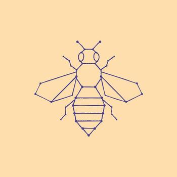 Minimalist Line Drawing of a Bee with Detailed Wings and Body on a Soft vector