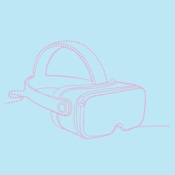 Virtual Reality Headset with Adjustable Head Strap and Front View on Light Blue vector
