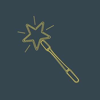Minimalist Line Drawing of a Magic Wand with Sparkle Effect on Dark vector