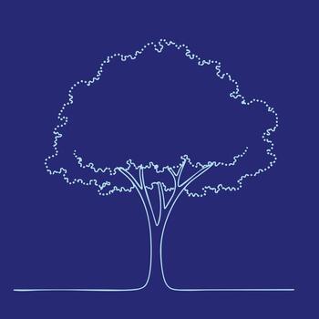 Minimalist Line Drawing of a Tree with a Full Canopy and Elegant Trunk on a Dark vector