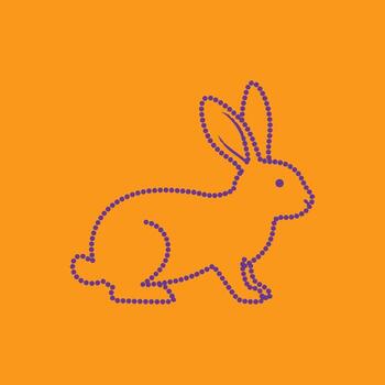 Stylized dotted outline of a rabbit sitting on an orange , emphasizing simplicity and minimalism in design vector