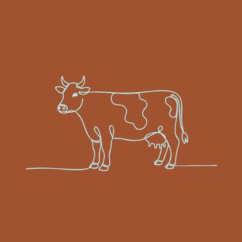 Minimalist Line Drawing of a Cow on a Solid Brown with Simple Artistic Style vector