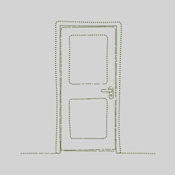 Simple interior door with a classic handle and rectangular panels, set against a plain wall in a neutral setting vector