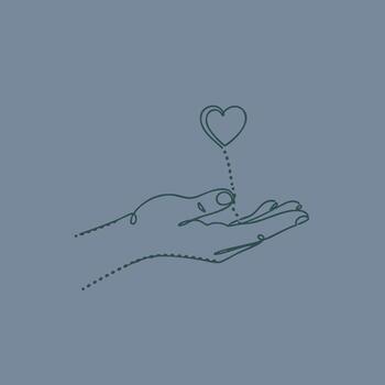 Minimalist Line Drawing of a Hand Holding a Heart-Shaped Balloon with a Dotted String on a Soft Blue vector