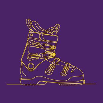 Single Line Drawing of a Hiking Boot with Multiple Straps and Treads on a Purple vector