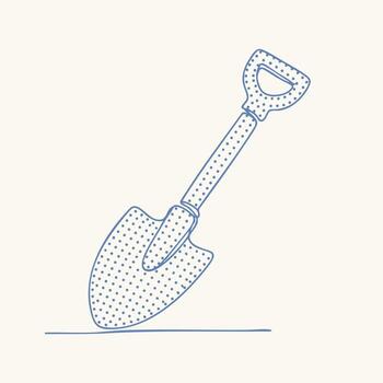 Simple Line Drawing of a Shovel with a Dotted Pattern on the Blade and Handle vector