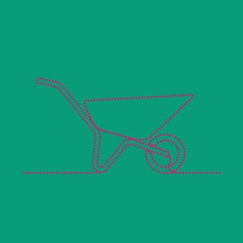 Minimalist Line Drawing of a Baby Stroller with a Curved Handle and Circular Wheels on a Solid vector