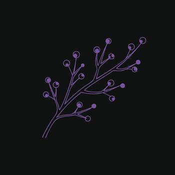 Stylized branch with multiple small round buds or berries on thin, curved stems against a dark , emphasizing minimalistic botanical design vector