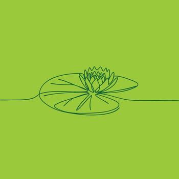 Minimalist Line Drawing of a Water Lily on a Bright Green with Simple Artistic Style vector