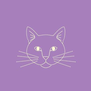 Stylized cat face created with dotted lines on a soft purple emphasizing minimalistic design vector