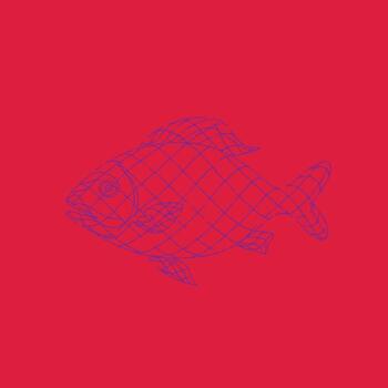 Wireframe Fish Model with a Red , showcasing a detailed structure of an aquatic creature in a digital art style vector