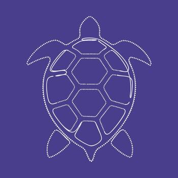 Outline of a sea turtle with detailed shell and flippers on a solid , emphasizing marine life and aquatic creatures vector
