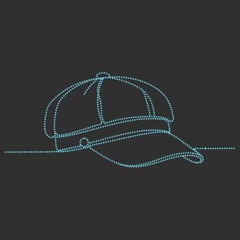 Stylized baseball cap created with dotted neon lines on a dark , emphasizing modern digital art style and minimalism vector