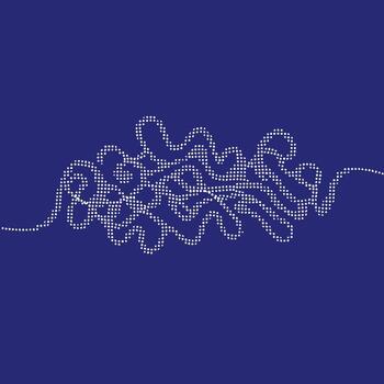 Intricate abstract pattern composed of white dotted lines on a solid dark blue , showcasing complex swirling and looping designs vector