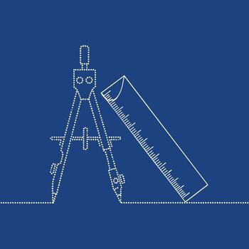 Precision Drawing of a Geometric Compass and Ruler on a Solid Blue for Technical Design and Engineering Purposes vector