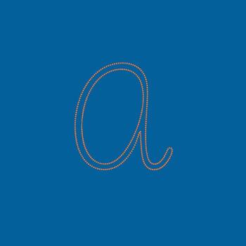 Elegant cursive lowercase letter 'a' outlined with dotted lines on a solid blue for design and educational purposes vector