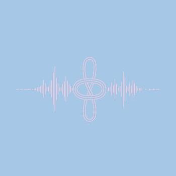 minimalista sonido ola visualización con un central nudo diseño en un suave azul enfatizando audio y música temas vector