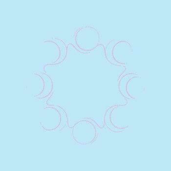 Sequence of lunar phases depicted with dotted lines on a soft blue illustrating the moon's cycle vector