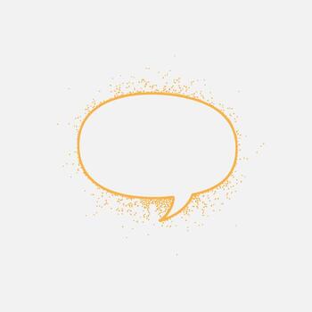 Bright orange speech bubble with scattered paint splatters on a light gray , emphasizing communication and expression vector