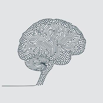 Digital Circuitry Brain Representing Artificial Intelligence and Neural Network Technology Concept vector