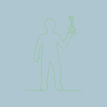Minimalist outline of a person holding a key with a simple emphasizing the key's significance vector