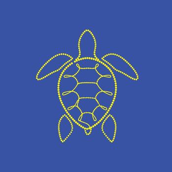 Stylized turtle outline created with dotted lines on a solid blue emphasizing marine life and aquatic themes vector