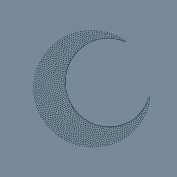 Minimalist crescent moon design composed of tiny dots on a muted , emphasizing simplicity and elegance in visual art vector