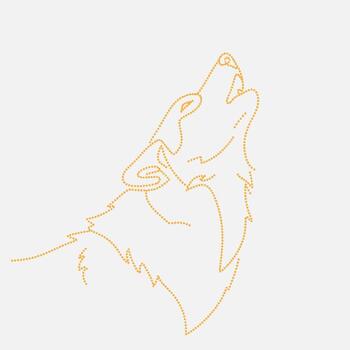 Elegant silhouette of a howling wolf composed of dotted lines in a minimalist style with a neutral vector