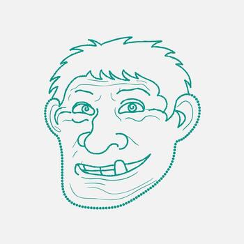 Humorous caricature of a smiling person with exaggerated facial features and a playful expression, emphasizing humor and creativity vector