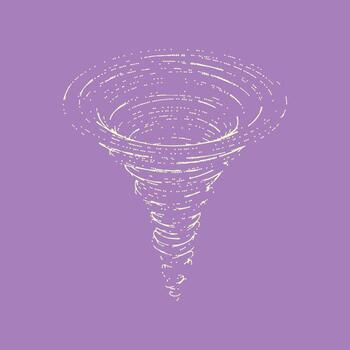Stylized depiction of a tornado swirling downward with a textured, abstract in soft purple tones vector