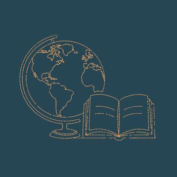 Educational globe and open book representing global learning and knowledge sharing in a minimalistic line art style vector