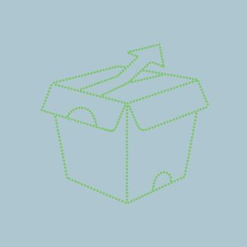 Open cardboard box with a single arrow pointing outward, symbolizing shipping, delivery, or expansion in a minimalistic dotted line style vector