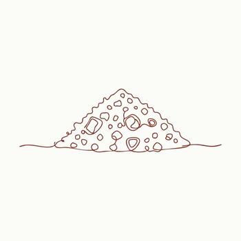 Minimalist Line Drawing of a Small Mountain of Rocks and Pebbles on a Plain vector