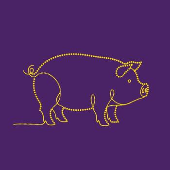 Stylized pig outline created with dotted lines on a dark purple , emphasizing a minimalist and artistic design approach vector