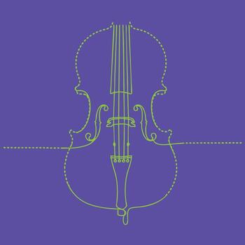 Minimalist neon outline of a violin on a solid purple emphasizing simplicity and elegance in musical instrument design vector