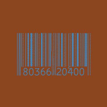 Close-up of a blue barcode printed on a brown , showcasing detailed lines and numerical data for scanning and identification purposes vector
