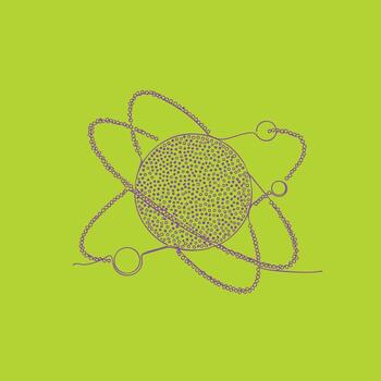 Intricate abstract design featuring interconnected purple lines and circles on a vibrant green vector